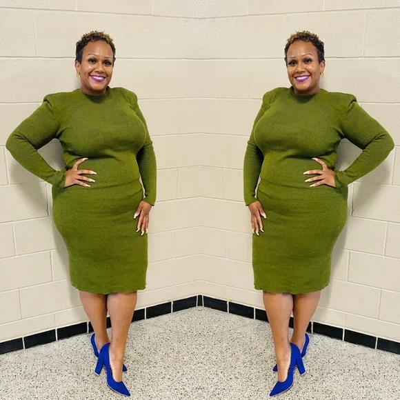 Eloquii | Dresses | Army Green Strong Shoulder Sweater Dress | Poshmark